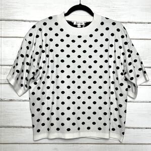 Sewn + Seen Black White Polka Dot Knit Top Small Short Sleeve Sweater
